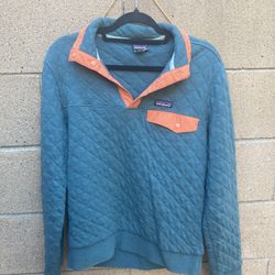 Patagonia Men’s SMALL Quilt Snap-T Pullover Sweater Jacket Organic Cotton Teal 