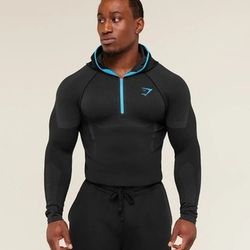 
Gymshark Onyx 5.0 Seamless Hoodie Size L Blue Black/Onyx Grey