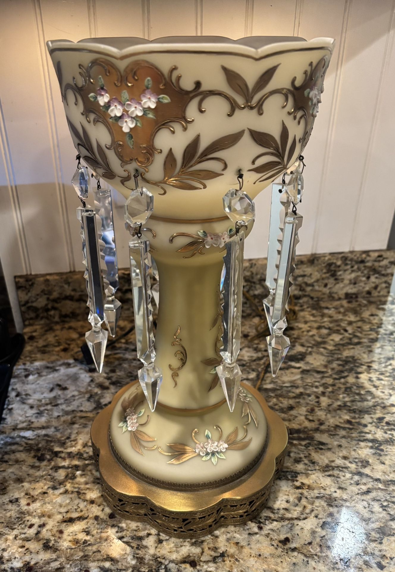 Antique Bohemian Czech Mantle Luster Lamp Crystal