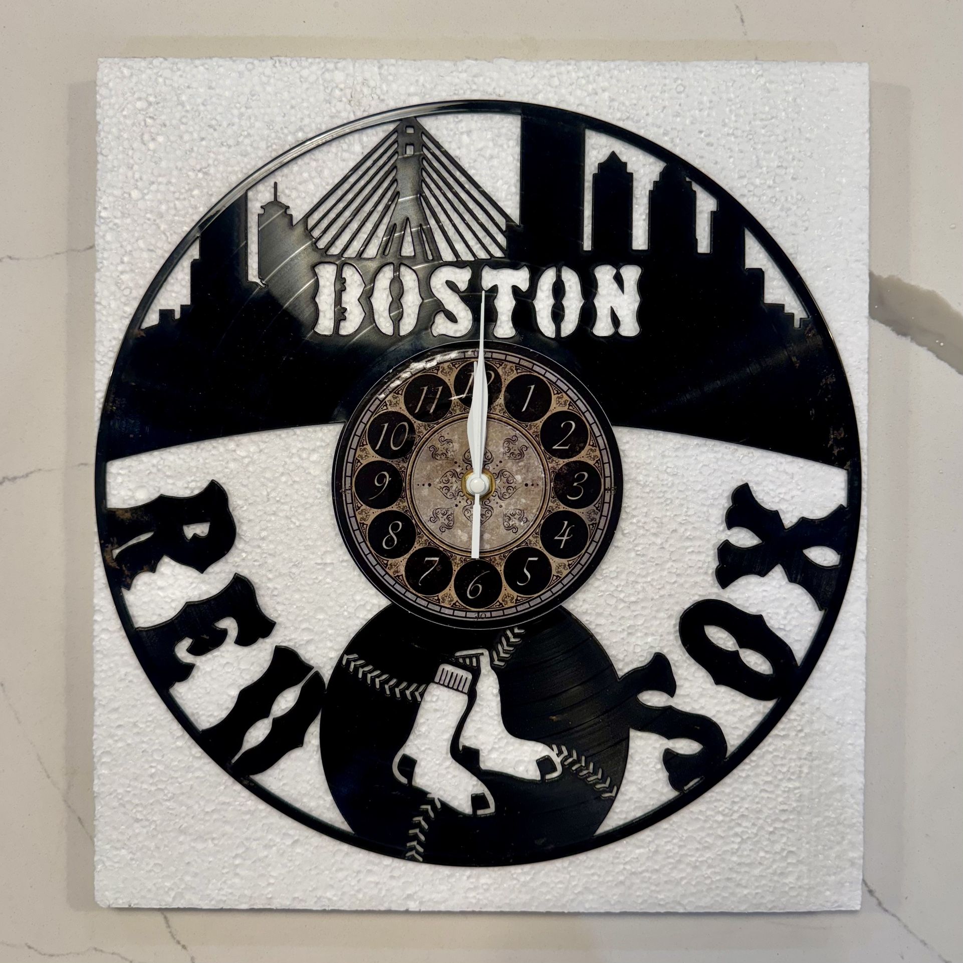 Boston Red Sox Vinyl Record Wall Clock β Handmade