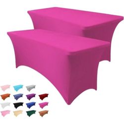 2 Pack 6FT Table Cloth for Rectangle Tables - Hot Pink Tablecloth Rectangular Fitted Stretch Spandex Table Covers 6 ft for Birthday, Cocktail, Wedding