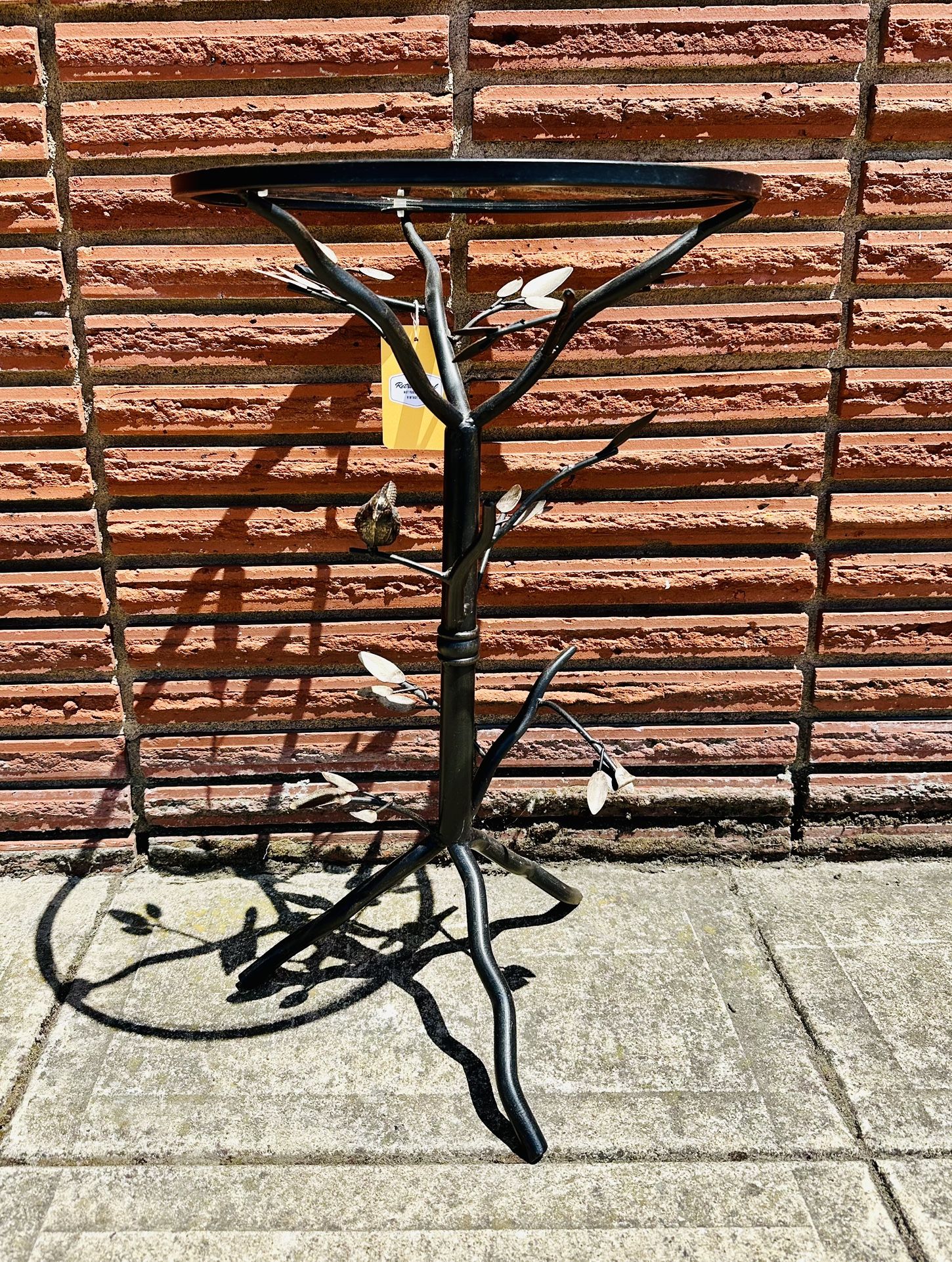 Glass Top Metal Side Table With Bird