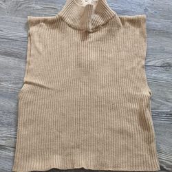 Brown Knitted Turtle Neck Halter Top 