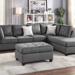 Gray Sectional Sofa With Ottoman