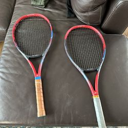 2 Yonnex Vcore Tennis Rackets. One Is 95 In The Other Is 98 In. Both Strung With RPM At 50lbs Grip Size Is #1 For Both. Asking $100 Each