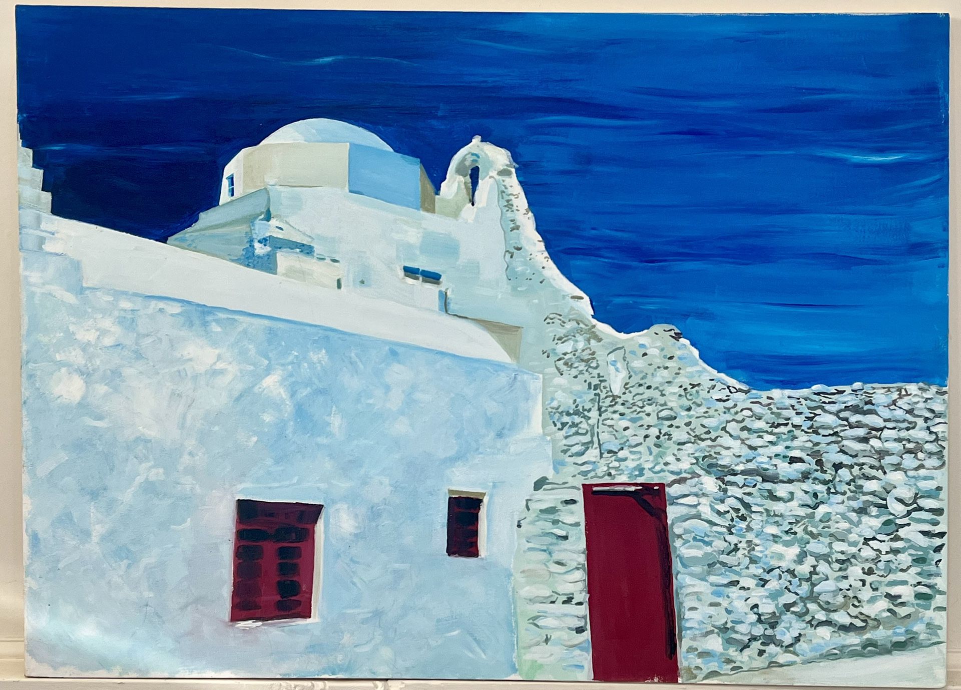 Mykonos Days And Azure Skies Original Acrylic Fine Art On Canvas