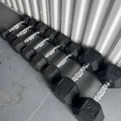 5 - 25 LB Rubber Hex Dumbbell Set