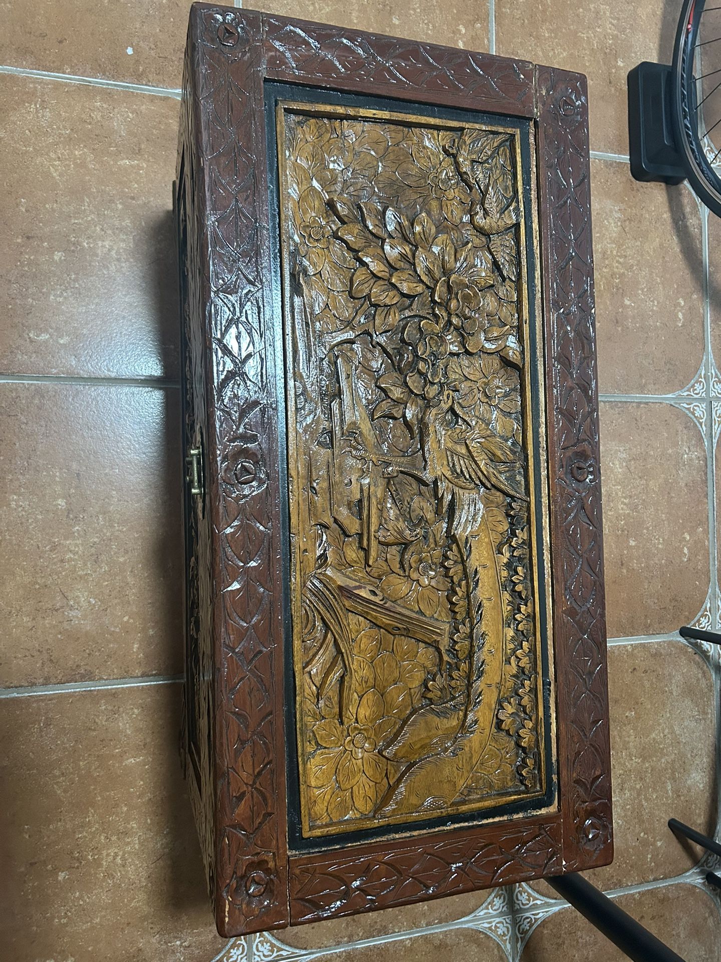 Antique Chinese Carved Campgor Wood Chest