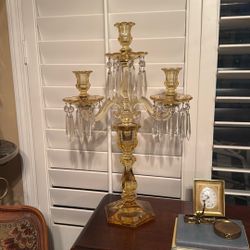 Vintage  Heisey Sahara Yellow Glass Candelabra