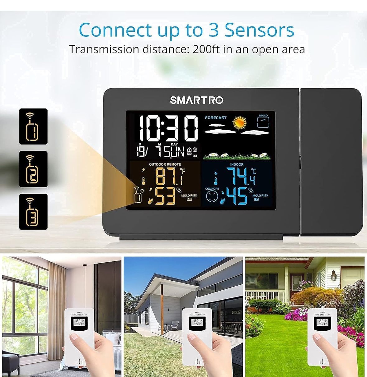 Projection alarm clock with weather station