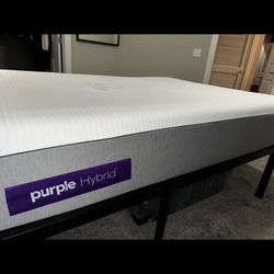 PURPLE BED + FRAME - Queen - Medium Firm - clean - Used 1 Year
