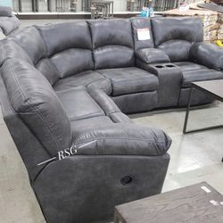 Curved Design Reclining Sectional Couch With Center Console Set🔥$39 Down Payment with Financing 🔥 90 Days same as cash