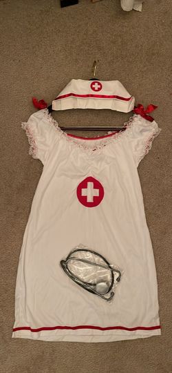 Nurse lingerie include stretch knit dress, cap and stethoscope. Size: Large 