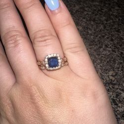 Rose Gold Vintage Inspired Sapphire Bridal Set 