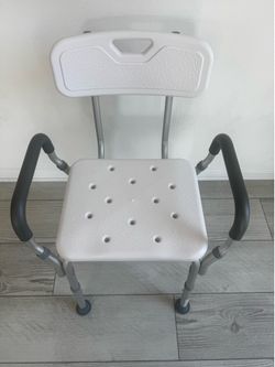 Vaunn Medical Spa Shower Chair with Arms and Back, Bath Seat, 350 lbs Max Weight, White With Light Gray Arms