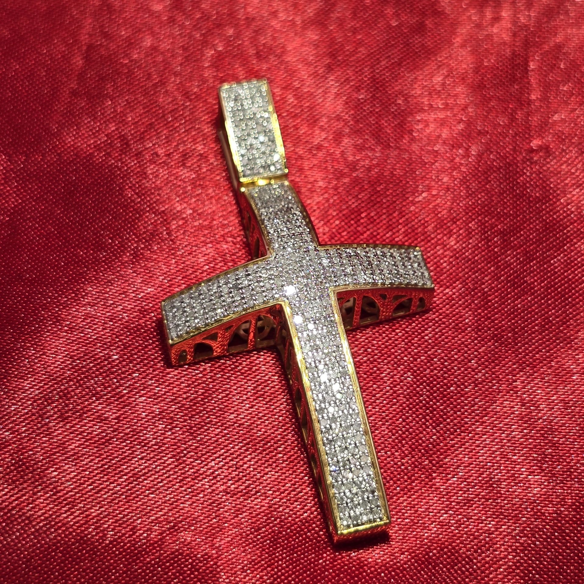 10k Yellow Gold Diamond Cross Pendant 5.17 ctw