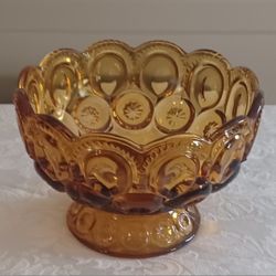 Vintage L.E. Smith Moon and Stars Amber Compote Candy Dish 4x6 MCM