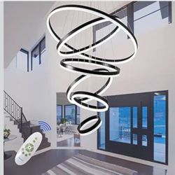 Modern Chandelier,Large 6 Rings High Ceiling Chandelier with Remote, Dimmable Black Led Chandelier for Living Room High Ceiling,Luxury Big Contemporar