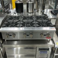 Flamaster FLM-HP36-M 36" Countertop Gas Hot Plate, NG/LPG, 150,000 BTU, 6 Burners