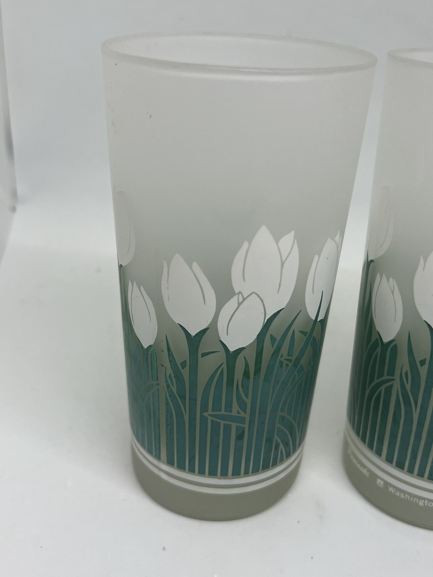 Set of 2 Vintage Pasinski Glass Washington Frosted White Tulip Glasses Tumblers