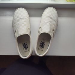 Vans White And Gray Checkered Slip Ons