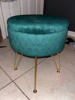 Velvet Storage Ottoman with Gold Legs