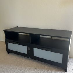 Sleek Black TV Stand / Entertainment Center w/ Frosted Glass Doors 