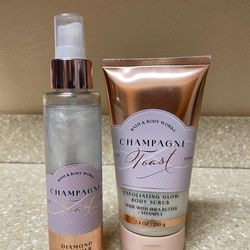 BBW Set Of Champagne Toast, Exfoliating Body Scrub & Diamond Shimmer Mist