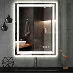 LED Bathroom Mirror, 24x32 Inch Gradient Front and Backlit LED Mirror for Bathroom, 3 Colors Dimmable CRI>90 Double Lights, IP54 Enhanced Anti-Fog, Ha