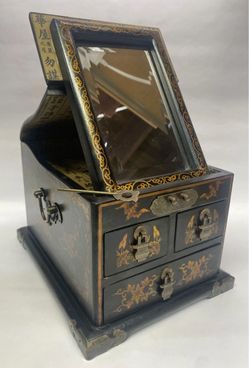 Antique Japanese Black Lacquer Vanity Jewelry Box