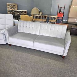 Light Gray Velvet Futon Couch NEW