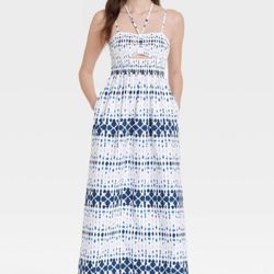 Women's Smocked Cut-Out Maxi Sundress - Universal Thread Blue Floral L