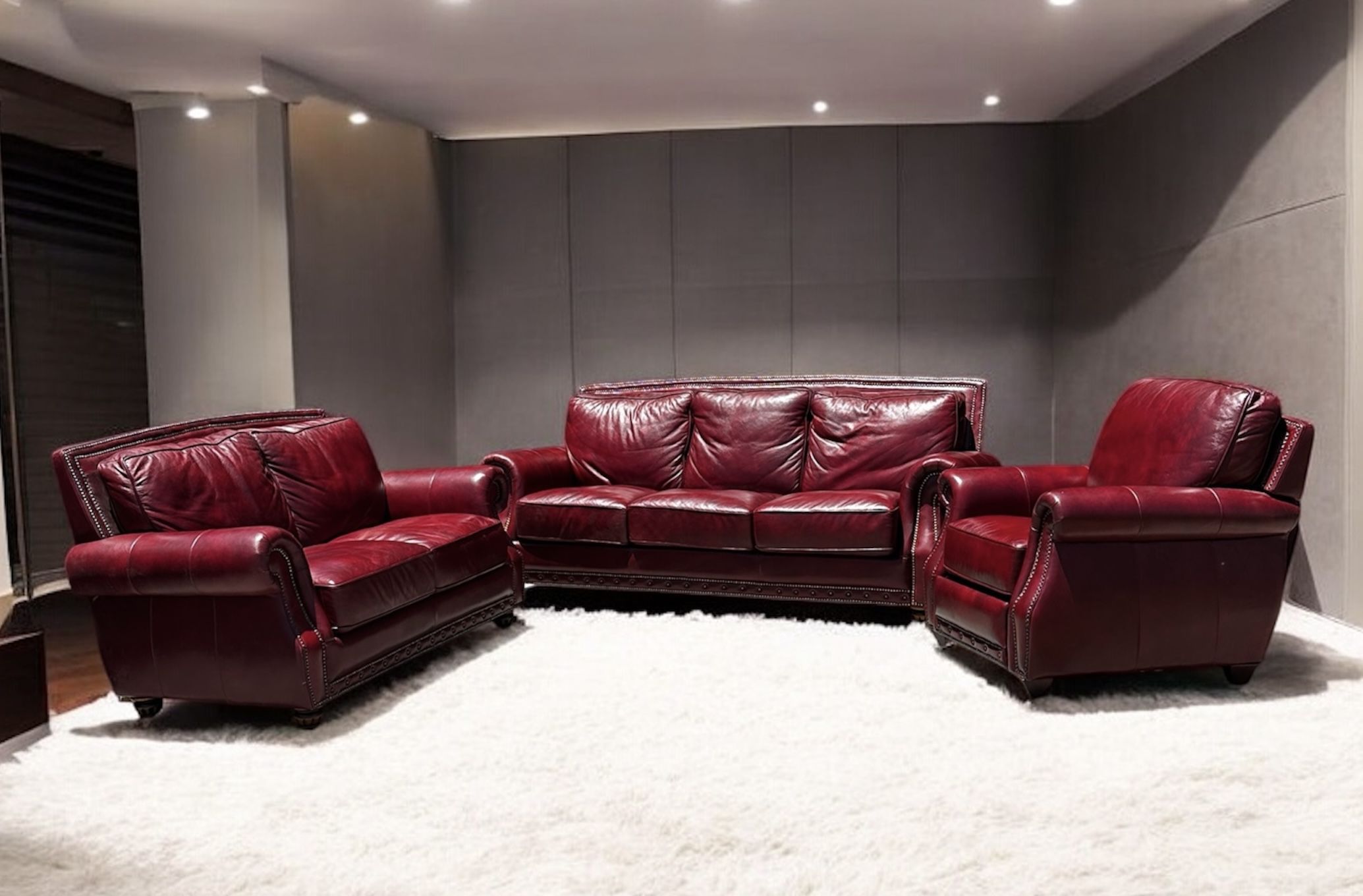 Free Delivery Red Leather Couch Loveseat And Recliner Chair