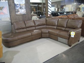 Natuzzi Editions Italian Leather 3-Piece Power Reclining Sectional - Cognac Brown, Floor Sample