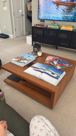 Large Wood Coffee Table with Lower Shelf