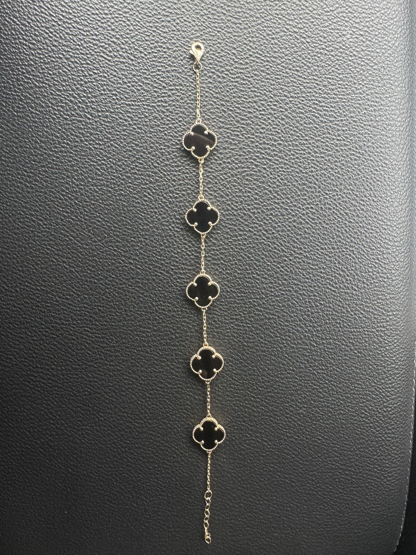 14K Gold Van Cleef-Inspired Bracelet – Real Black Onyx – 5.7g