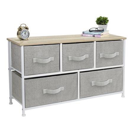 Porch & Den Bedroom Storage Chest of Fabric 5 Drawers Beige Top -