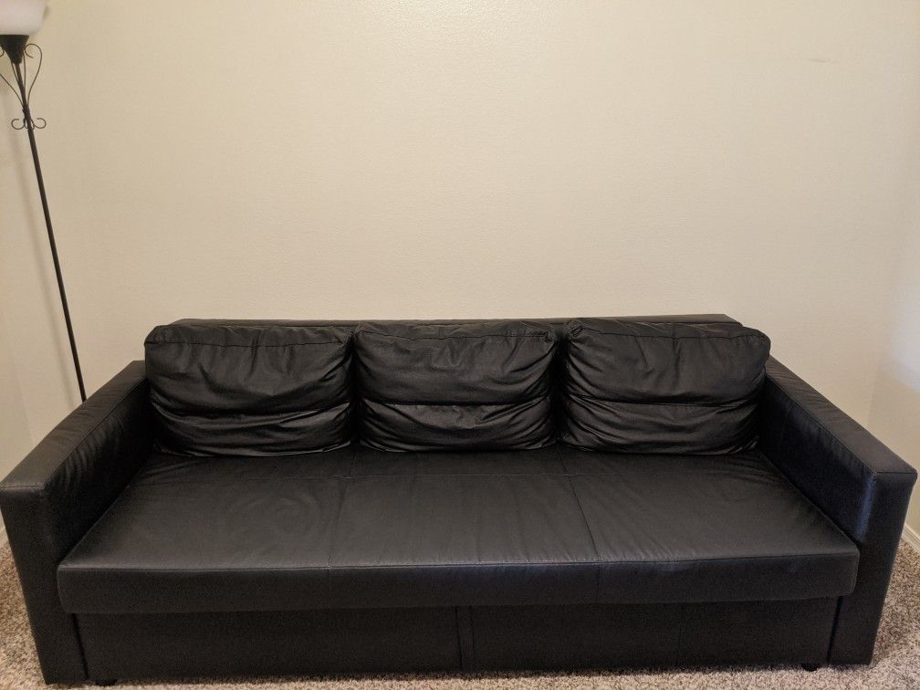 Leather Futon / Fold-Out Full-Sized Bed with Storage