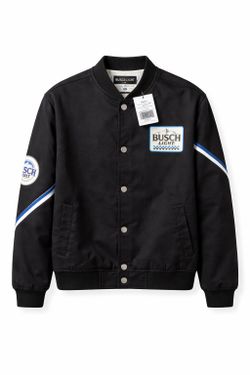 Busch Light Varsity Jacket Black Snap Button Racing Style – Men’s Medium – New With Tags