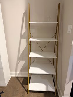 5-Tier Ladder Shelf White and Gold