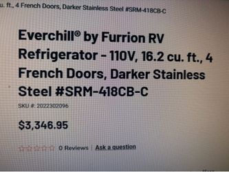 EVERCHILL RV REFRIGERATOR- 110V, 16.2 cu. ft., 4 French doors, darker stainless steel, BRAND NEW