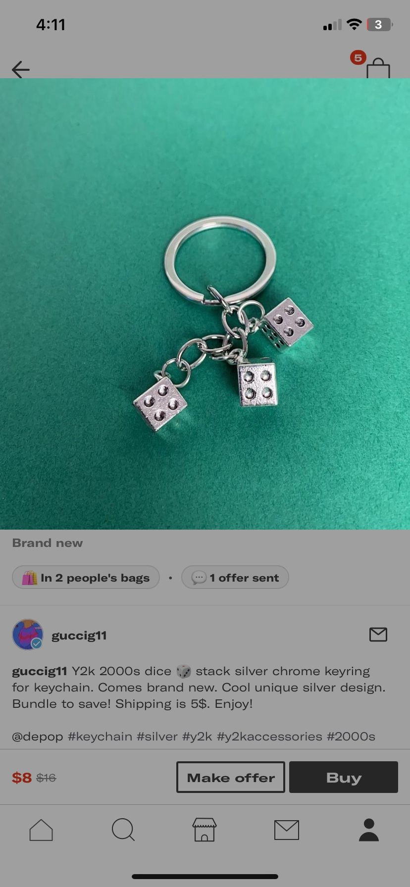 Y2K 2000s dice stack silver chrome keyring for keychain