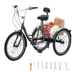 VEVOR Adult Tricycles Bike, 7 Speed Adult Trikes, 20 Inch Three-Wheeled Bicycles, Carbon Steel Cruiser Bike with Basket and Adjustable Seat, Picnic Sh