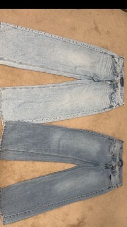 Two Pairs of Light Wash Denim Jeans Aeropostale size 2 super low rise baggy wide leg