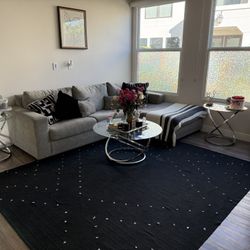 Grey L Shaped Sectional  And 3 Glass Tables 