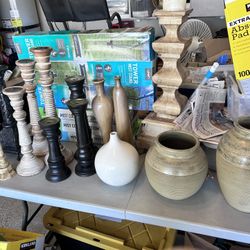 Misc Candleholders And Flower Pots Vases, Like New Condition 