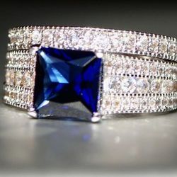 *CLOSE OUT SALE* 💝 * Beautiful 2 PC Sapphire Blue Engagement Wedding Rings Sizes 6 1/2 and 7 *See My Other 800 Items*