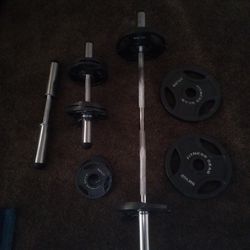 Weight Plates And Curl Bar