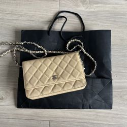 Tan Quilted Leather Purse 