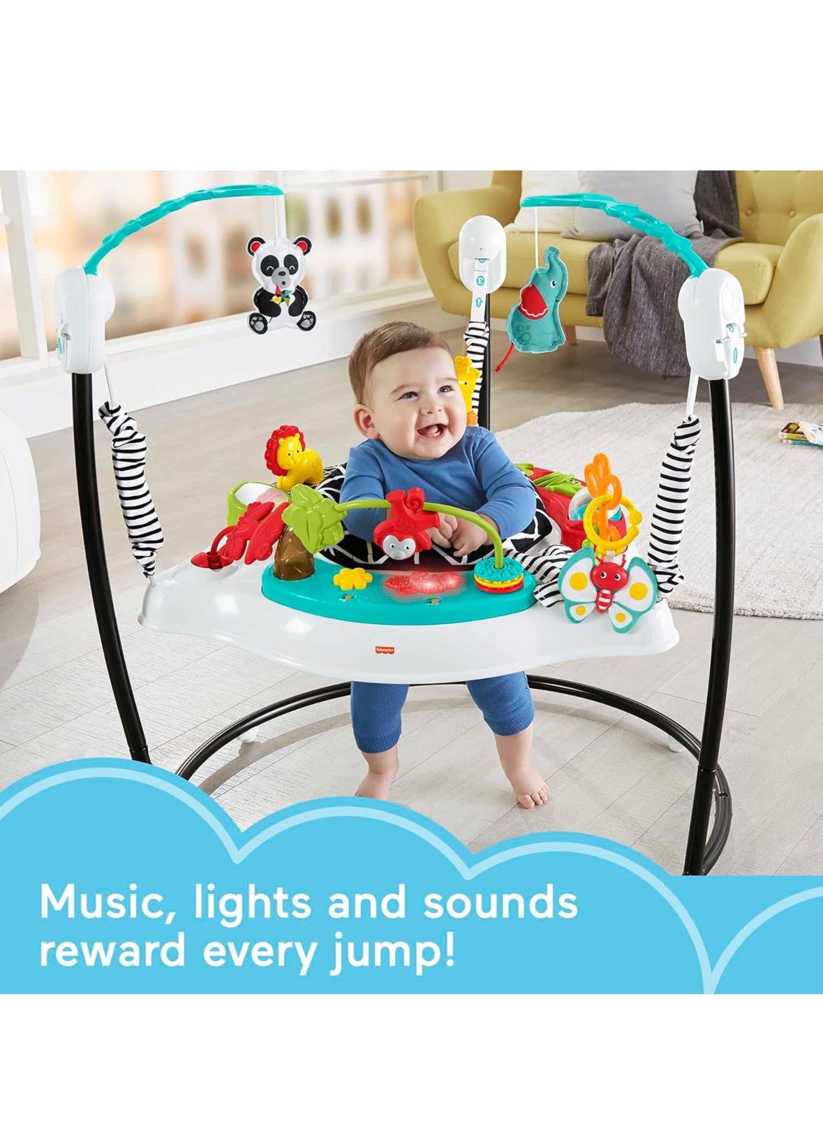 Fisher-Price Baby Bouncer Animal Wonders Jumperoo Activity Center With Music Lights Sounds And Developmental Toys